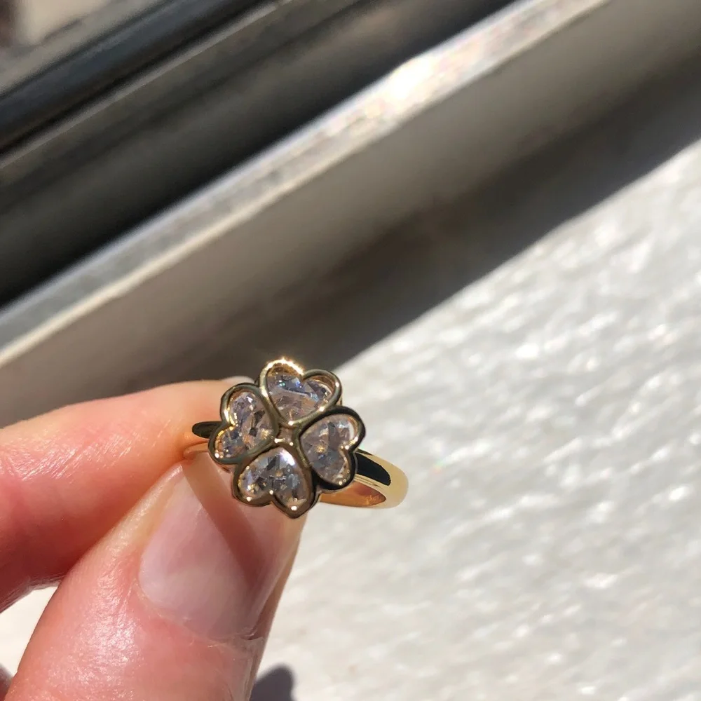 KATE SPADE Something Sparkly Spade Gold Clover Heart Flower Ring
